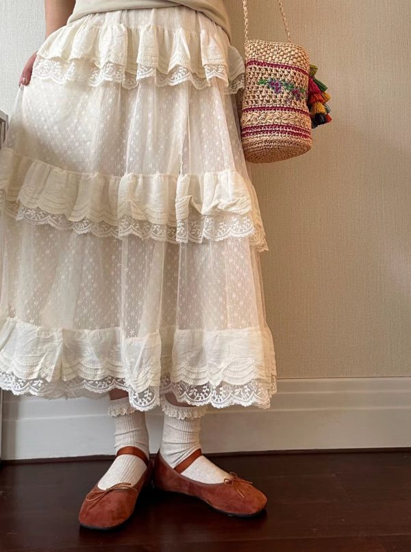 Ruffled Lace Tulle Skirt