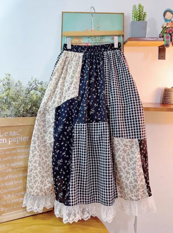 Lace Hem Patchwork Skirt