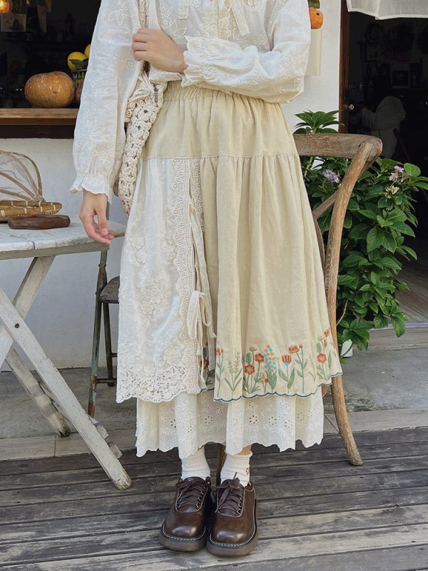 Vittlr Floral Embroidered Corduroy Skirt