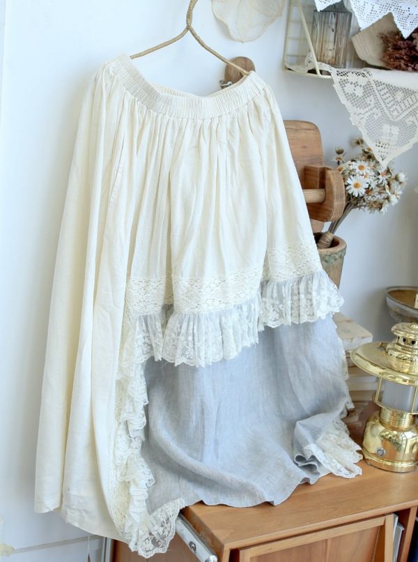 High Quality Lace Trim Linen Skirt