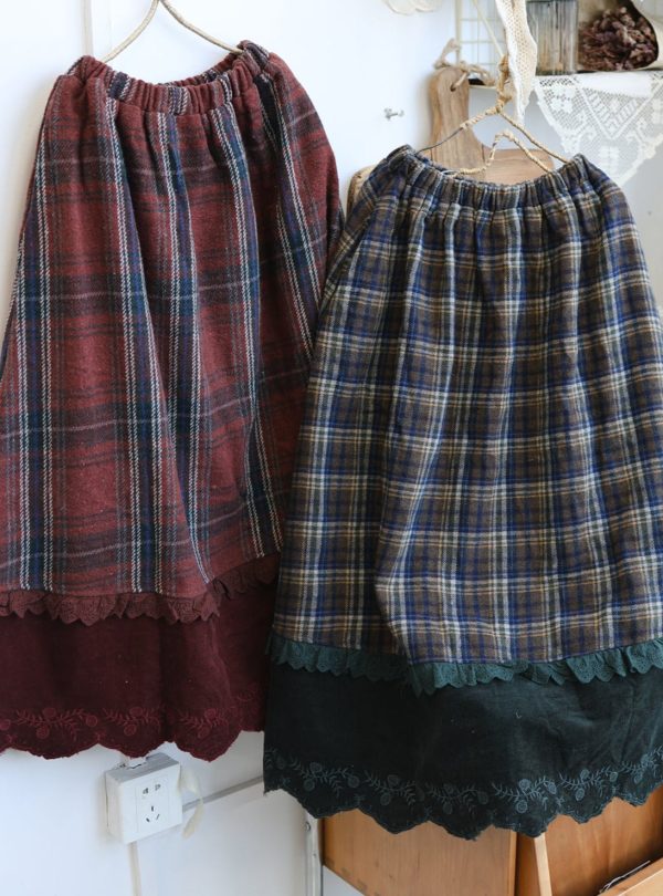 Forest Girl Plaid Embroidered Skirt