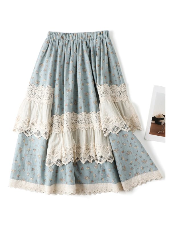 Cute Lace Trim Floral Skirt